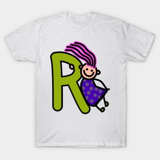 Letter R for girls alphabet Kids Colorful Cartoon Character T-Shirt